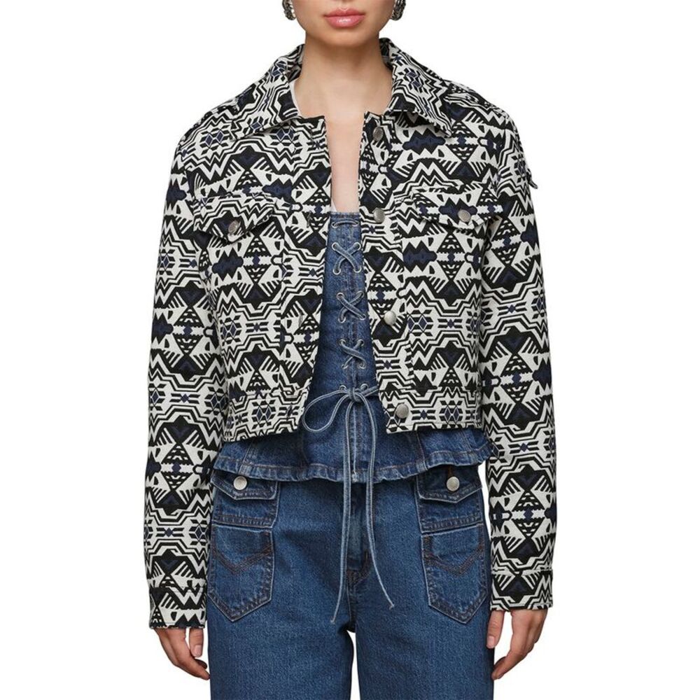 Avec Les Filles Womens Cropped Trucker Jacket, Black